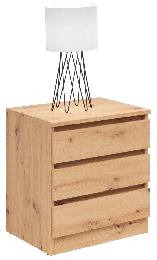 Naktinis staliukas su trimis stalčiais SATURN 45 cm, ąžuolo spalvos