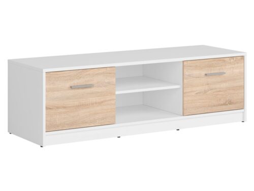 NEPO PLUS dviejų durų TV spintelė, 138,5 cm, balta/sonoma ąžuolas