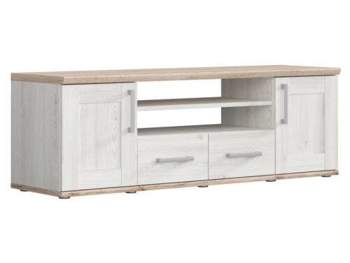 Dviejų durų TV spintelė su dviem stalčiais ROMANCE 152 cm šviesus Sibiu maumedis/šviesus San Remo ąžuolas