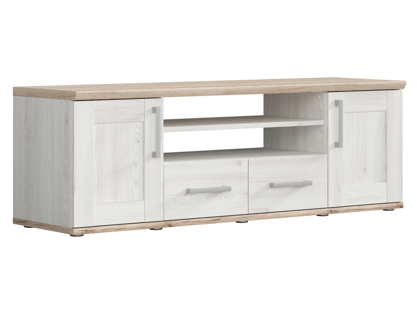 Dviejų durų TV spintelė su dviem stalčiais ROMANCE 152 cm šviesus Sibiu maumedis/šviesus San Remo ąžuolas