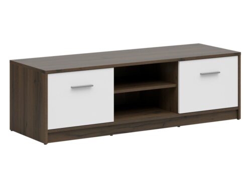 Dviejų durų TV spintelė su lentyna NEPO PLUS 138 cm, kilnus ąžuolas/balta