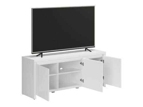 LARIOS trijų durų televizoriaus spintelė, 143 cm, balta/blizgi balta