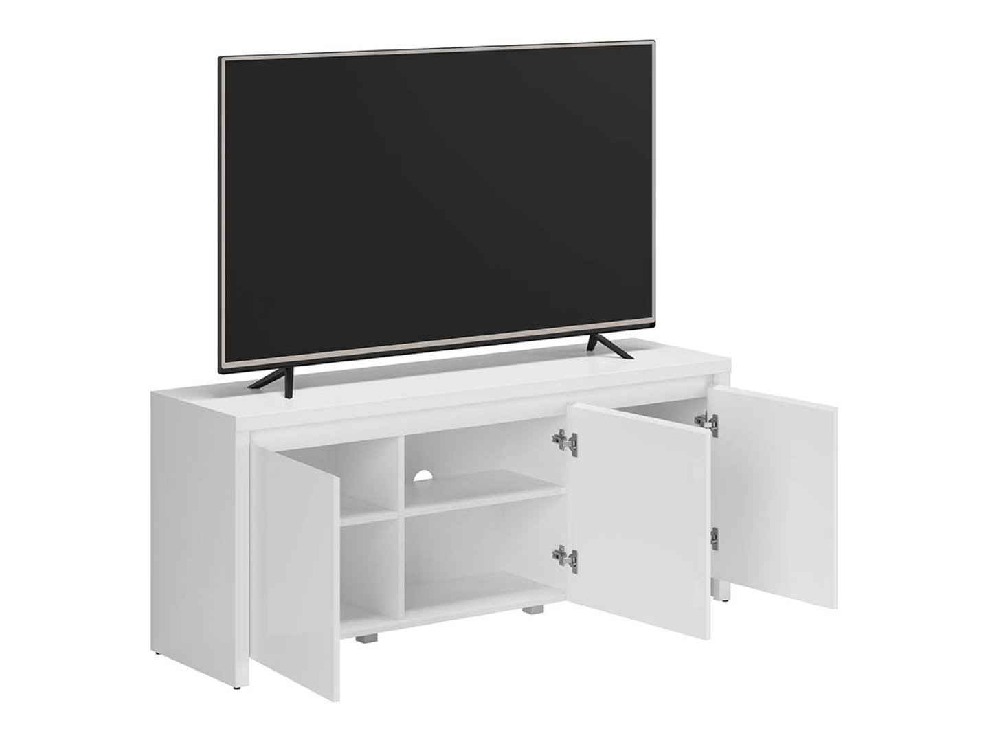 LARIOS trijų durų televizoriaus spintelė, 143 cm, balta/blizgi balta