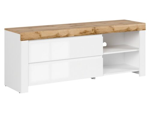 HOLTEN TV spintelė su dviem stalčiais, 156 cm, balta/wotan ąžuolas