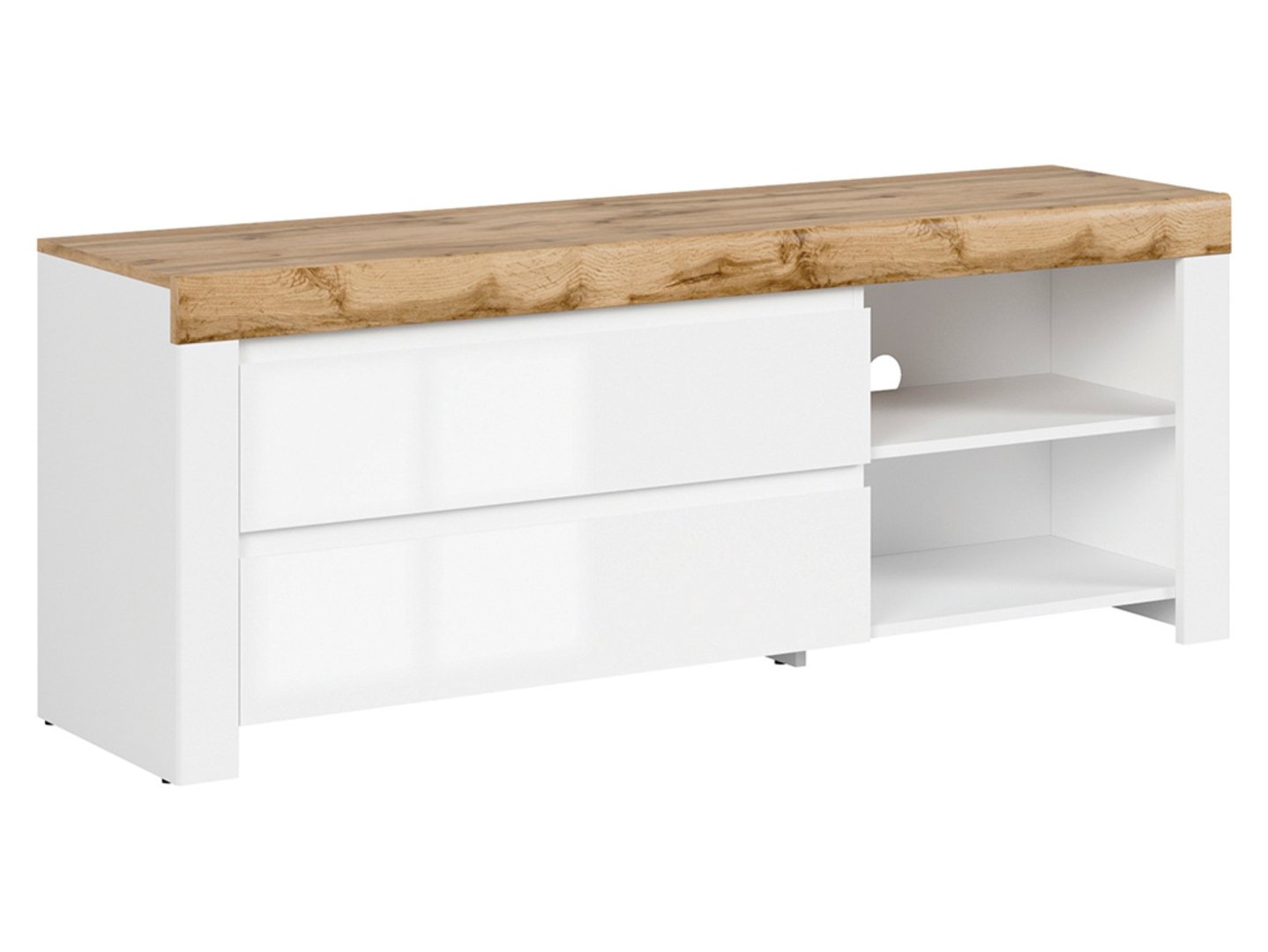 HOLTEN TV spintelė su dviem stalčiais, 156 cm, balta/wotan ąžuolas