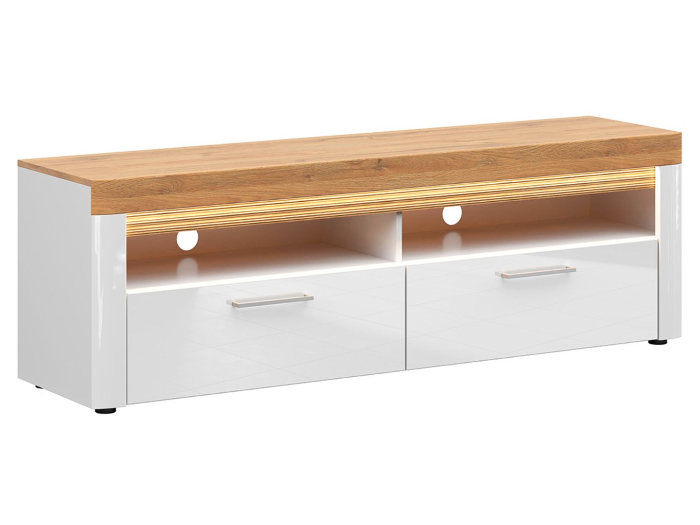 TV spintelė su dviem stalčiais HORTON 166,5 cm, auksinio ąžuolo „Grandson“ / baltos blizgios spalvos