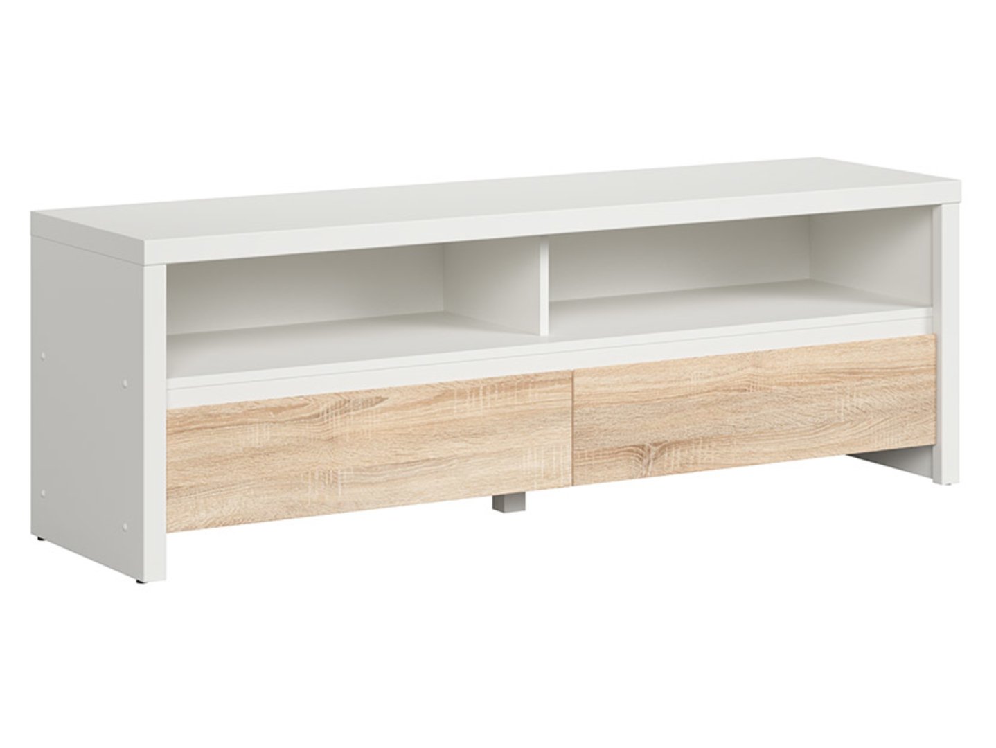 TV spintelė su dviem stalčiais KASPIAN 143.5 cm balta/sonoma ąžuolas