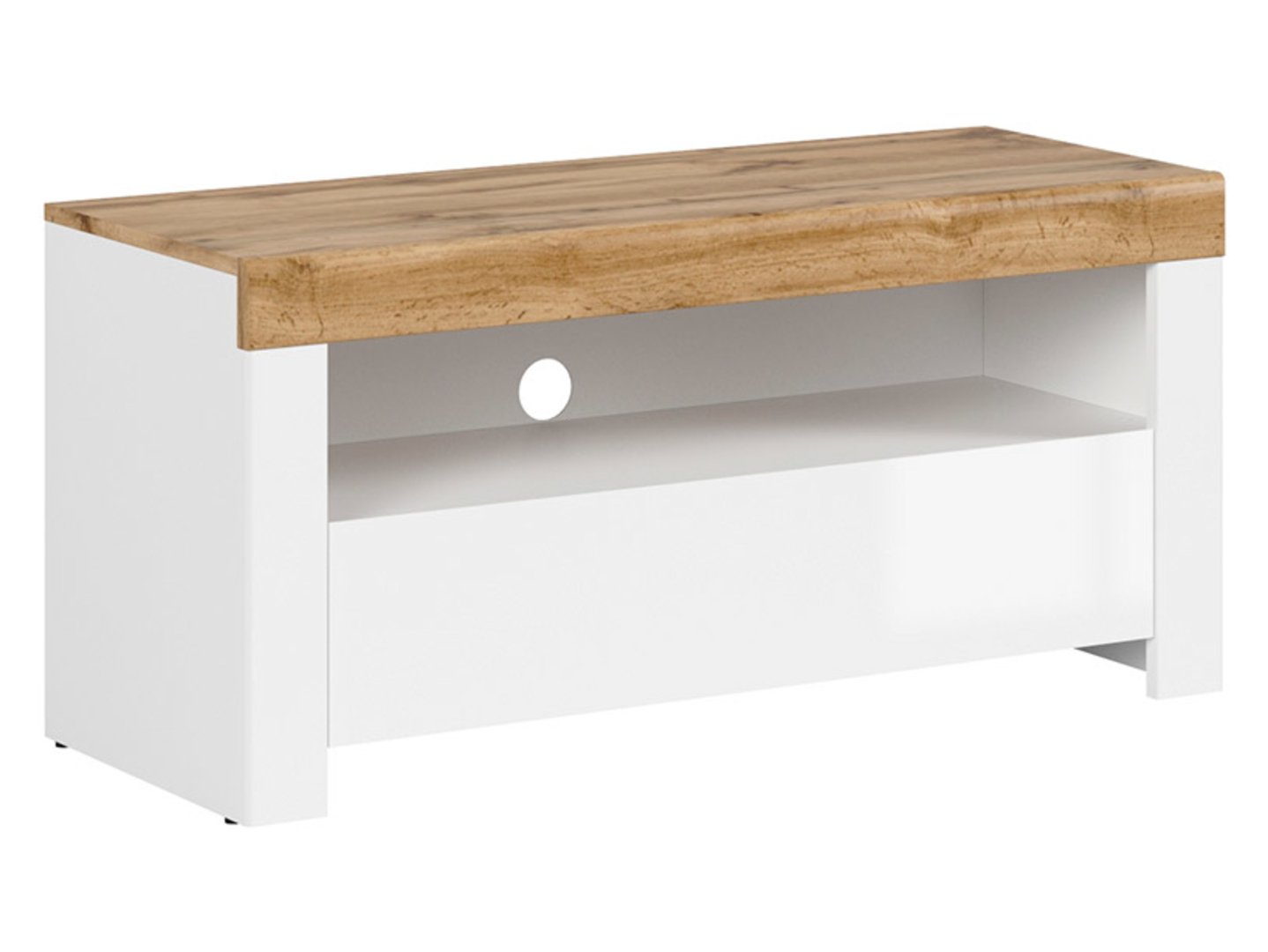 HOLTEN TV spintelė su stalčiumi, 106 cm, balta/wotan ąžuolas