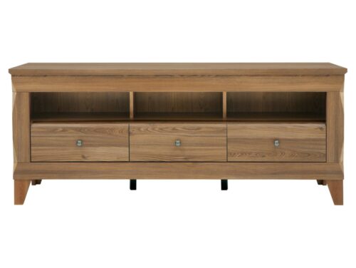 BERGEN TV spintelė su trimis stalčiais, 156 cm, Sibiu maumedžio, auksinė spalva