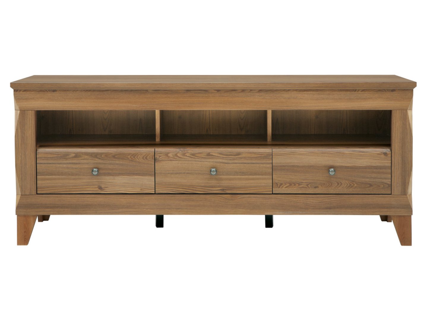 BERGEN TV spintelė su trimis stalčiais, 156 cm, Sibiu maumedžio, auksinė spalva