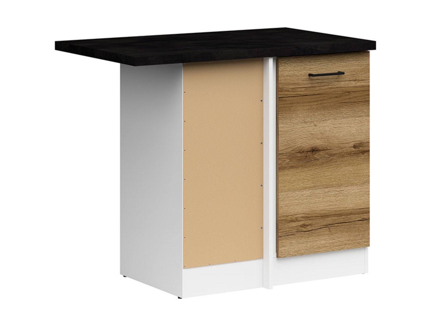 Kampinė pastatoma spintelė su stalviršiu, kairėje, 100x86 cm, JUNONA LINE, balta/šviesus Delano ąžuolas