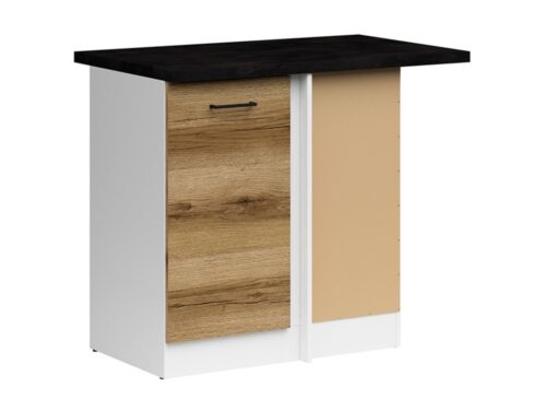 Kampinė pastatoma spintelė su dešininiu stalviršiu, 100×86 cm JUNONA LINE balta/šviesus Delano ąžuolas