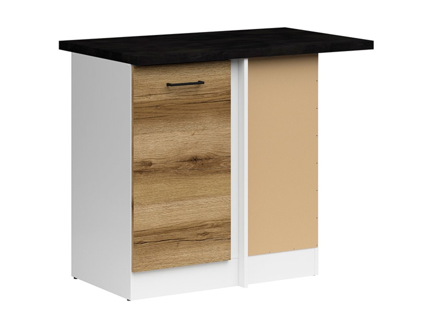 Kampinė pastatoma spintelė su dešininiu stalviršiu, 100x86 cm JUNONA LINE balta/šviesus Delano ąžuolas