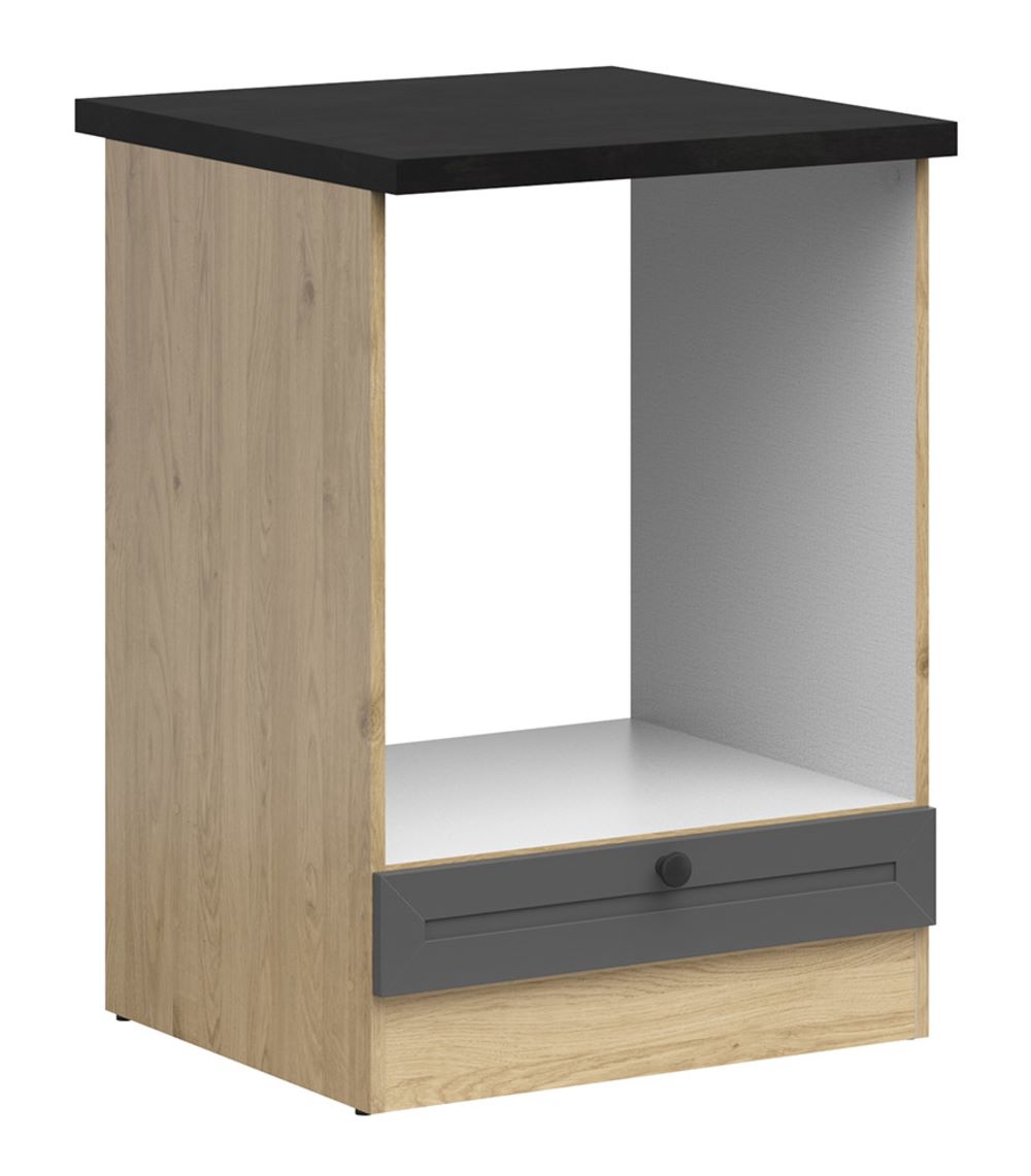 Laisvai pastatoma orkaitės spintelė su stalviršiu, 60x86 cm, JUNONA LINE, Bernstein ąžuolas/grafitas