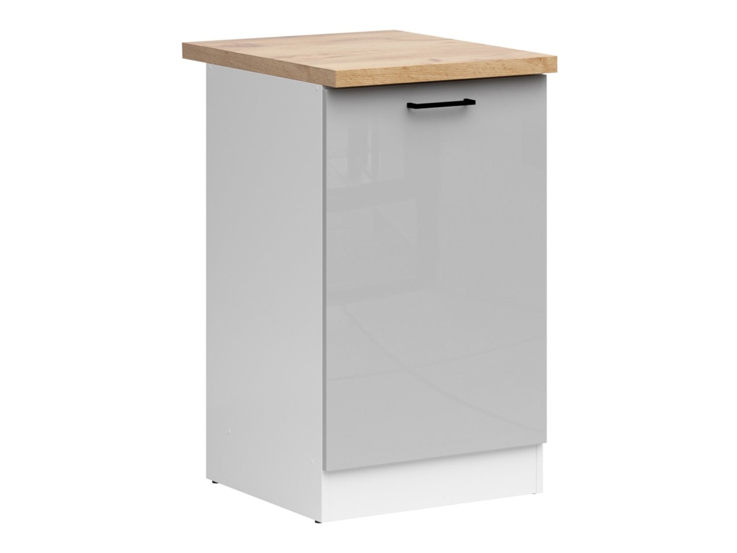 Dešiniojo pastatomo spintelės su stalviršiu, 50x86 cm, JUNONA LINE, balta/šviesiai pilka blizgi