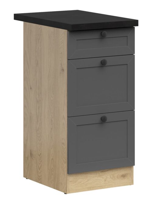 Pastatoma spintelė su trimis stalčiais ir stalviršiu 40×86 cm JUNONA LINE Bernstein ąžuolas/grafitas