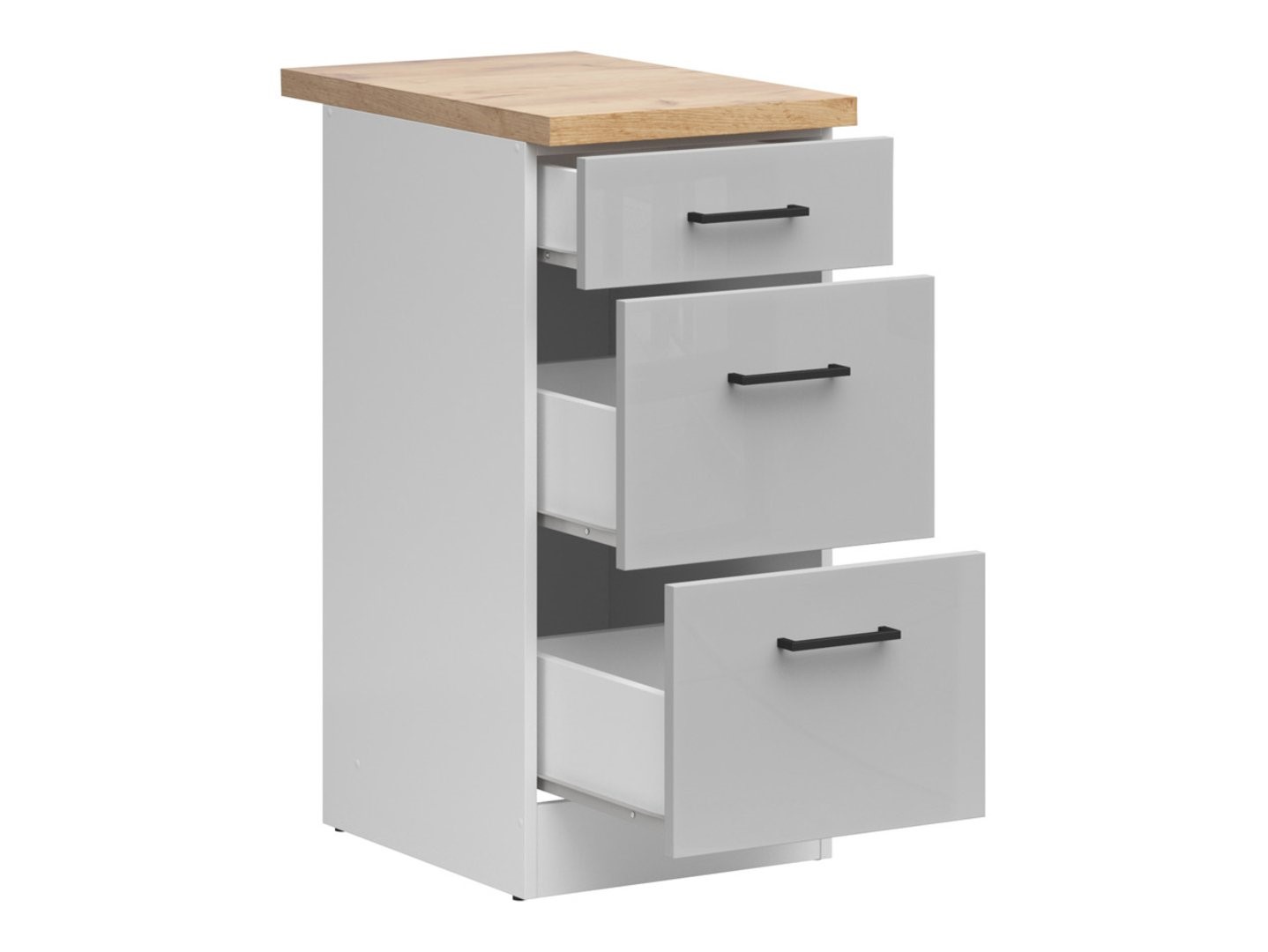 Pastatoma spintelė su trimis stalčiais ir stalviršiu 40x86 cm JUNONA LINE balta/šviesiai pilka blizgi — изображение 3