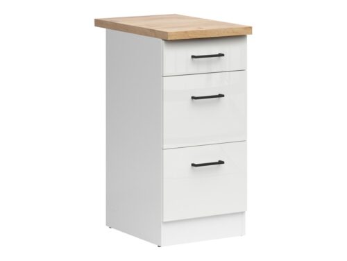 Pastatoma spintelė su trimis stalčiais ir stalviršiu 40×86 cm JUNONA LINE balta/kreidos blizgi spalva