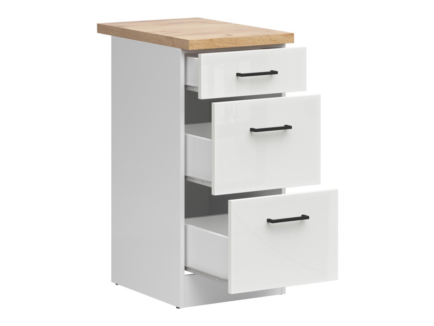 Pastatoma spintelė su trimis stalčiais ir stalviršiu 40x86 cm JUNONA LINE balta/kreidos blizgi spalva — изображение 3