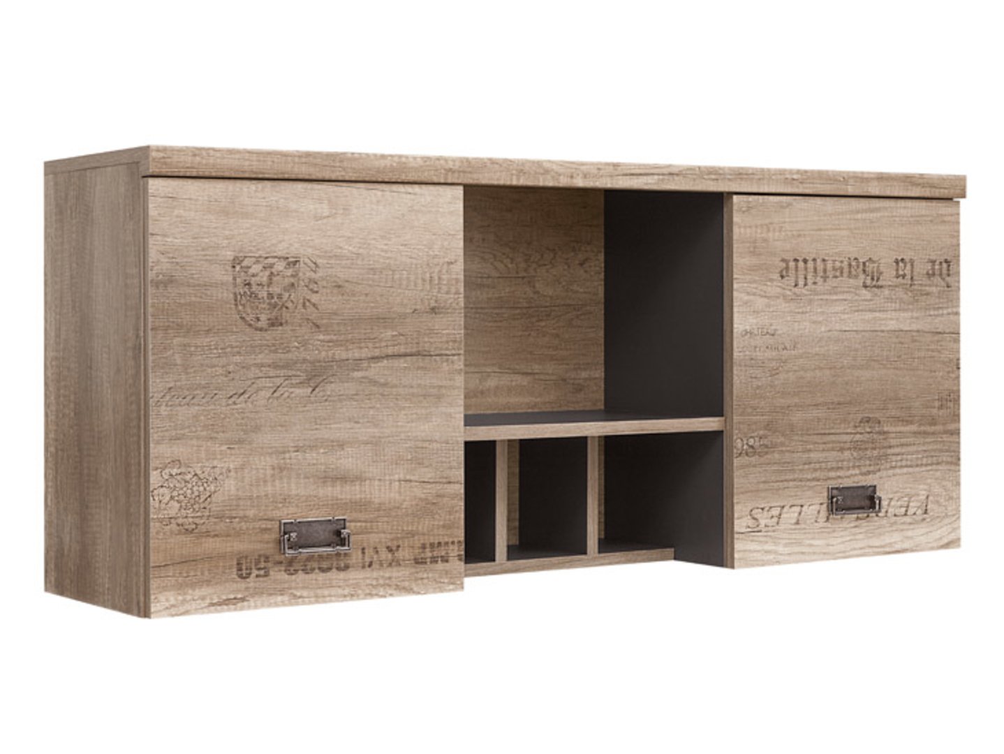 MALCOLM dvidurė sieninė spintelė, 120 cm, paminklinio ąžuolo imitacija/paminklinio ąžuolo imitacija su raštu