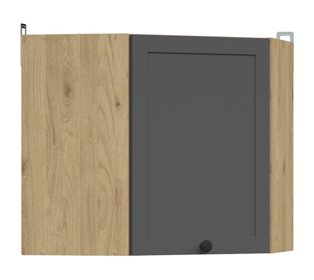 Kampinė pakabinama spintelė, 60x57 cm, JUNONA LINE, bernstein ąžuolas/grafitas