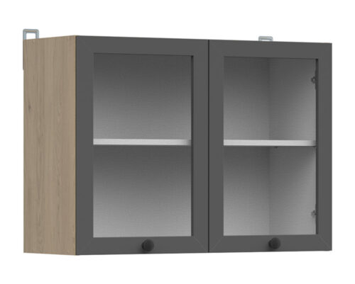 Sieninė spintelė su vitrina 80×57 cm JUNONA LINE bernstein/grafito spalvos