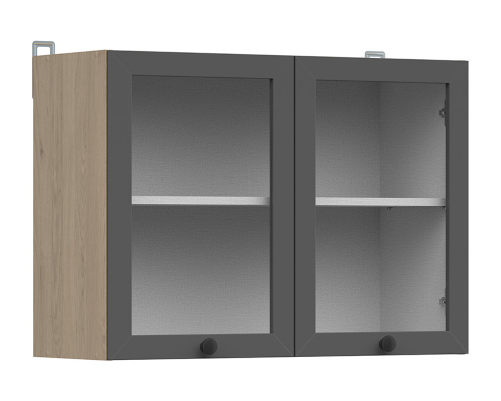 Sieninė spintelė su vitrina 80x57 cm JUNONA LINE bernstein/grafito spalvos