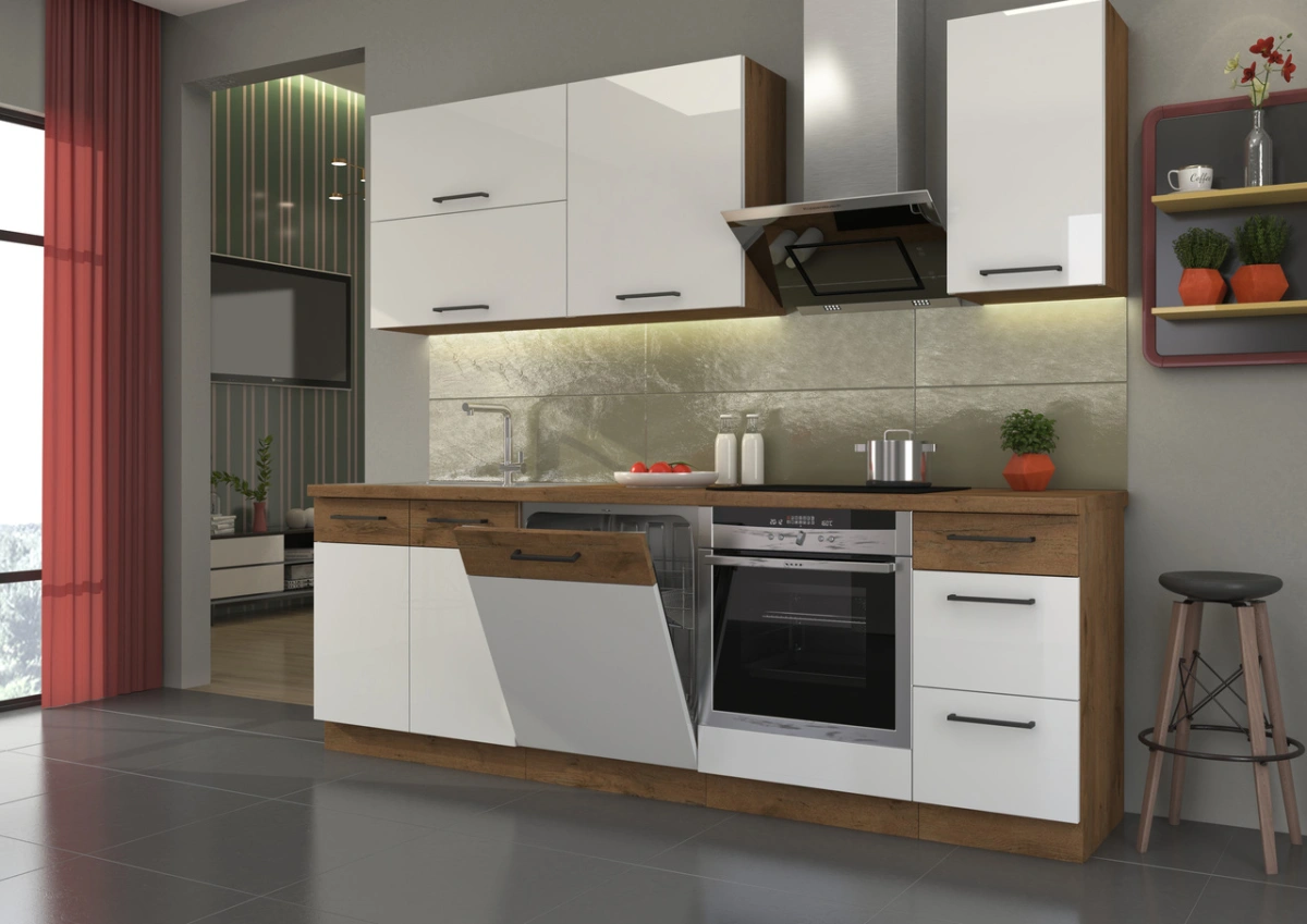 Vigo virtuvė, 240 cm, balta, blizgi