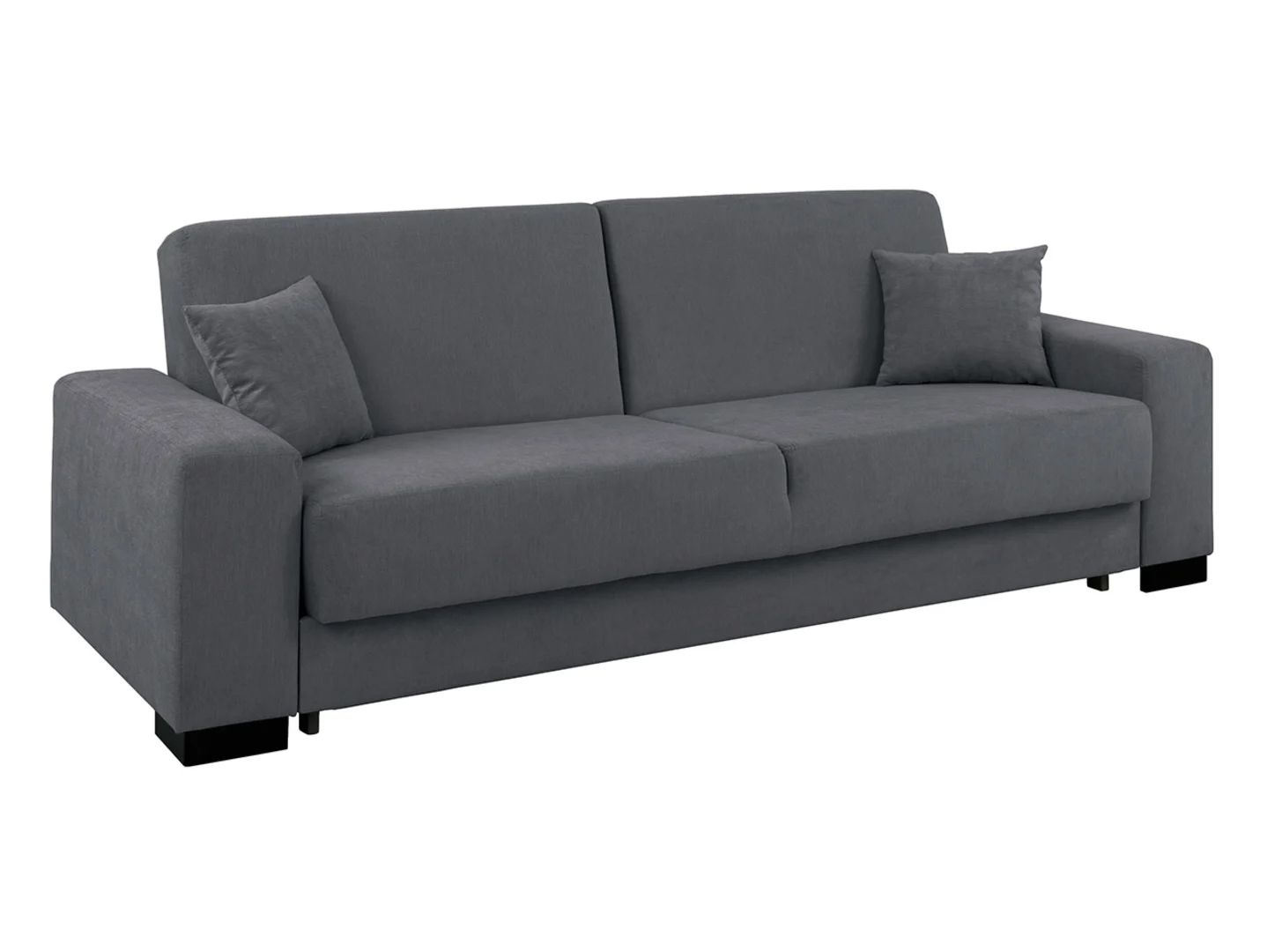 Rubio trijų vietų sofa-lova su šonais ir daiktadėže, aksominė, pilka