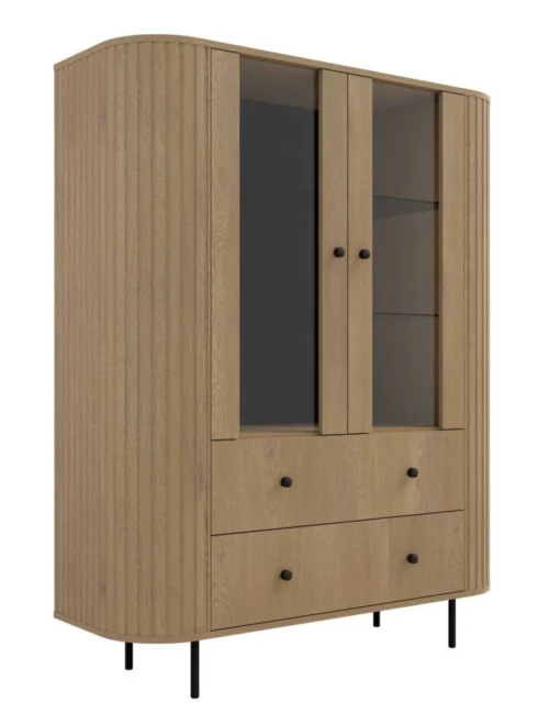 Vitrina 2F2S su stalčiais 122 Ovalio cremona ąžuolas