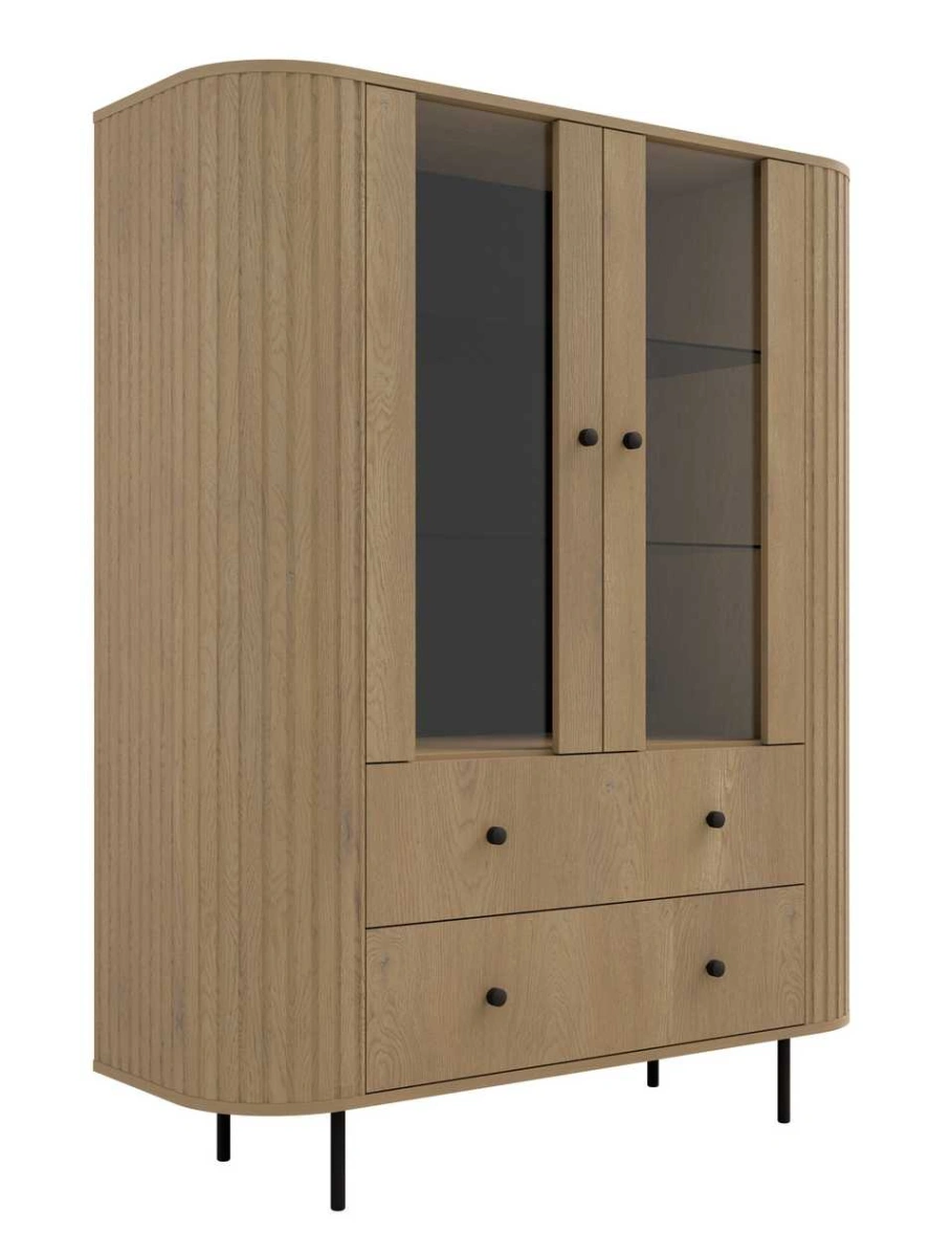 Vitrina 2F2S su stalčiais 122 Ovalio cremona ąžuolas