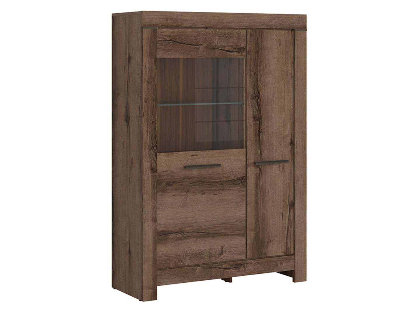 Žema dviejų durų vitrina su stikliniu priekiu BALIN 100,5 cm, vienuolyno ąžuolas