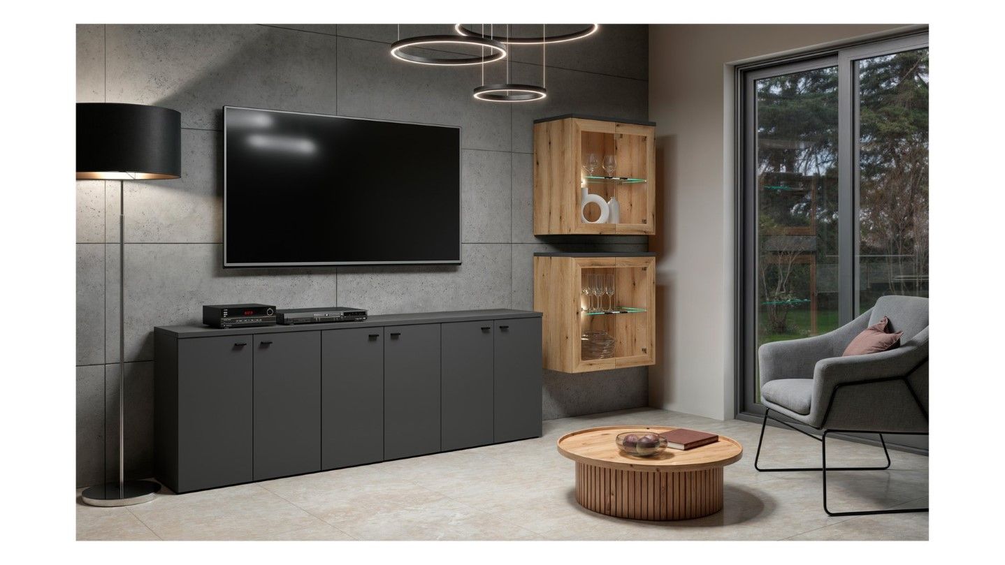 Dviejų durų vitrina „System 64“, ąžuolo spalvos