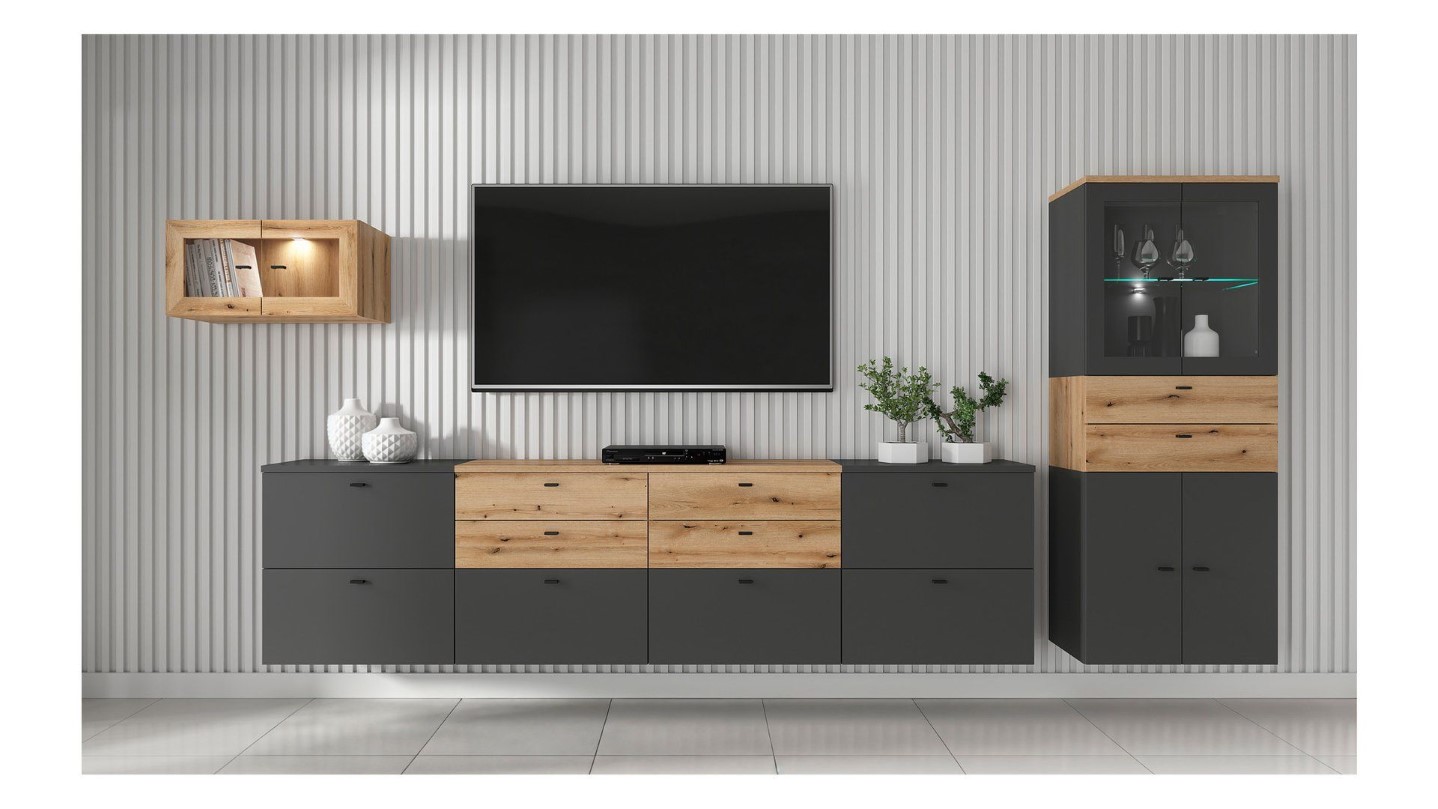 Dviejų durų vitrina „System 64“ grafito spalvos