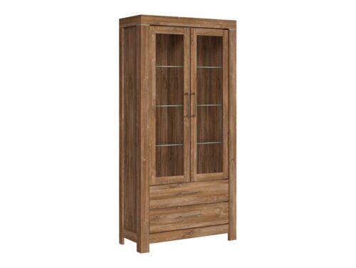 Aukšta dviejų durų vitrina su dviem stalčiais GENT 98 cm, Stirling ąžuolas