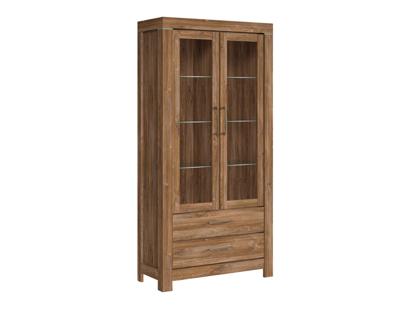 Aukšta dviejų durų vitrina su dviem stalčiais GENT 98 cm, Stirling ąžuolas