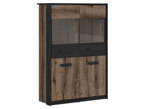 Žema vitrina KASSEL 100 cm, vienuolyno ąžuolas/juodas ąžuolas
