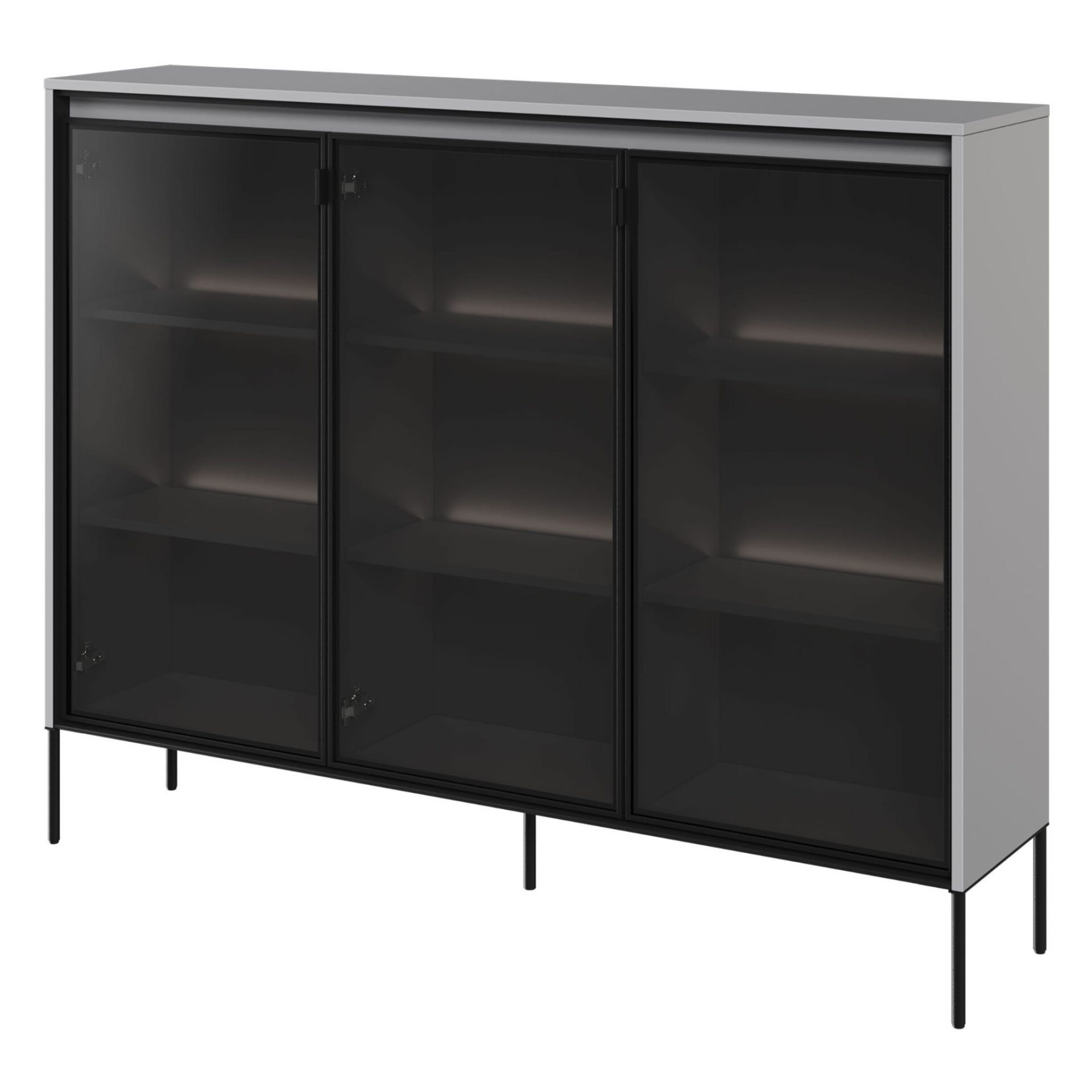 TREND 08 stiklinė vitrina, pilkos/juodos kojelės
