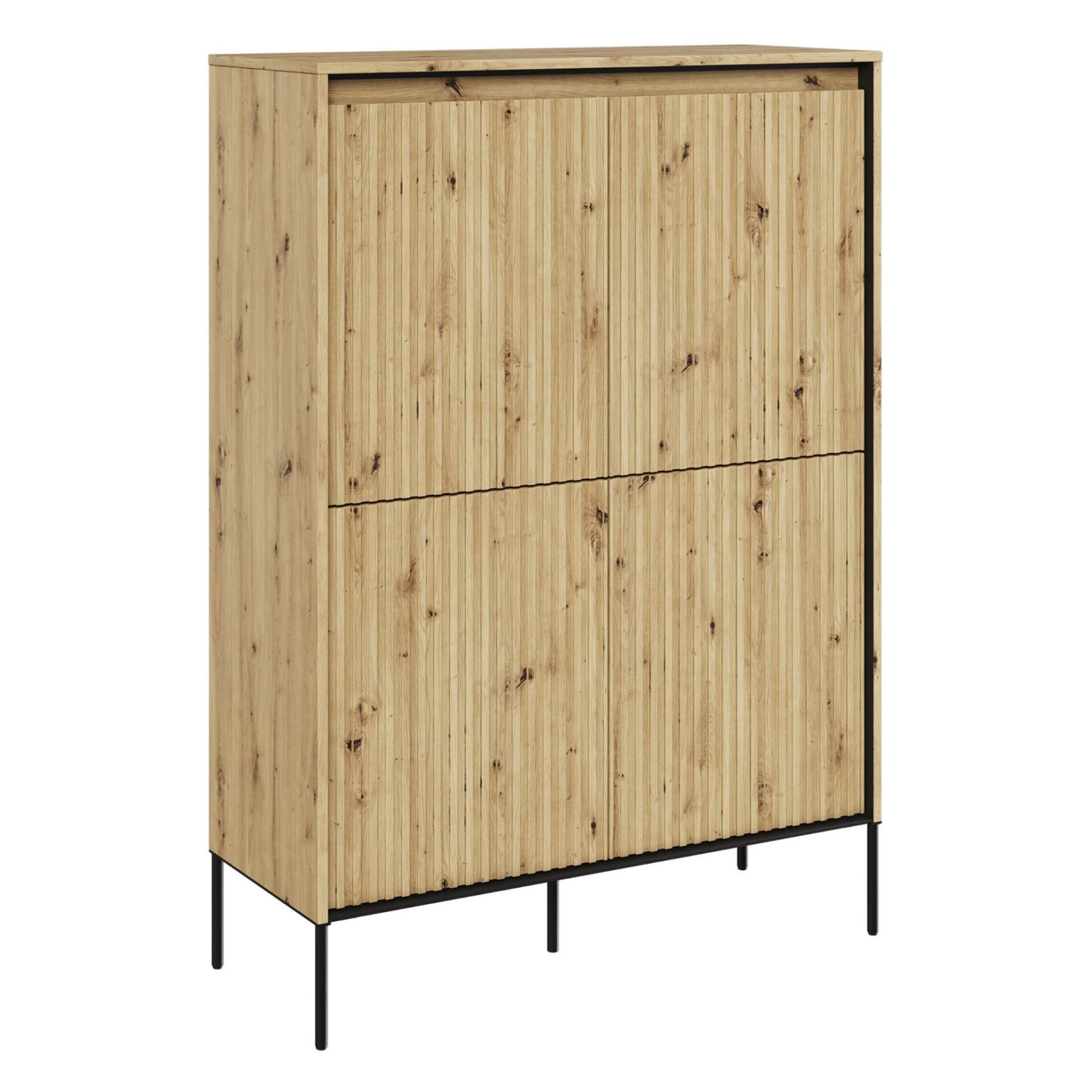 TREND 03 aukšta komoda, ąžuolo dirbiniai / juodos kojelės