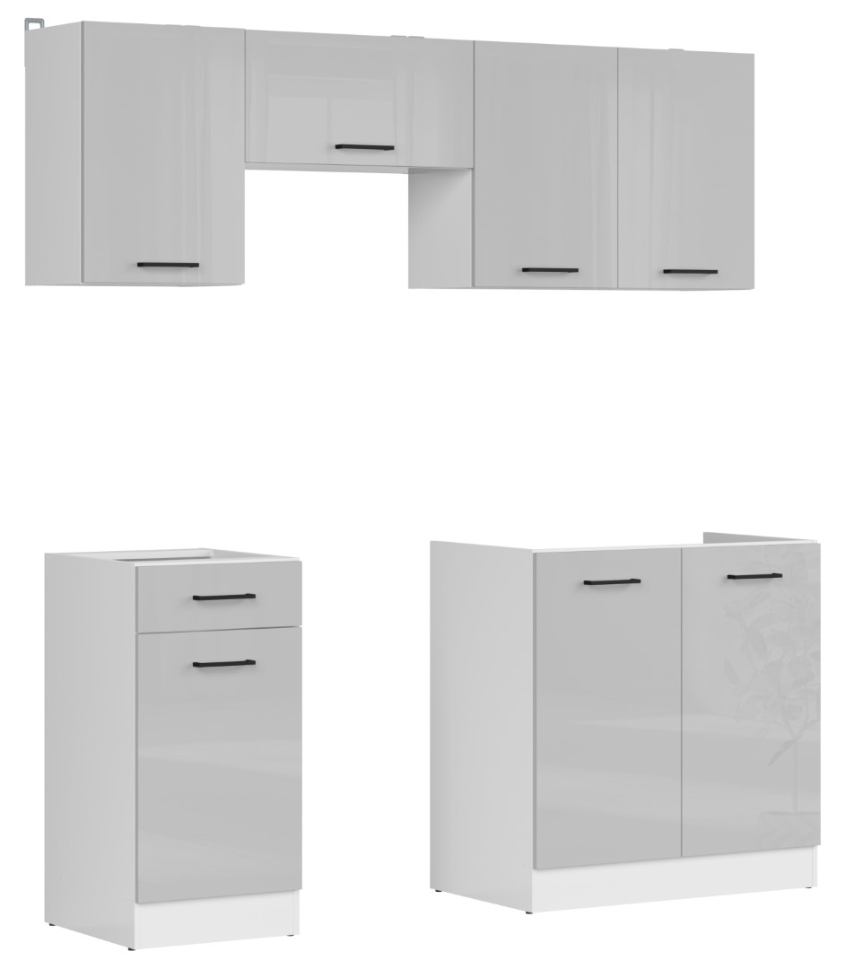 JUNONA LINE virtuvės komplektas 180 cm baltas/šviesiai pilkas blizgus