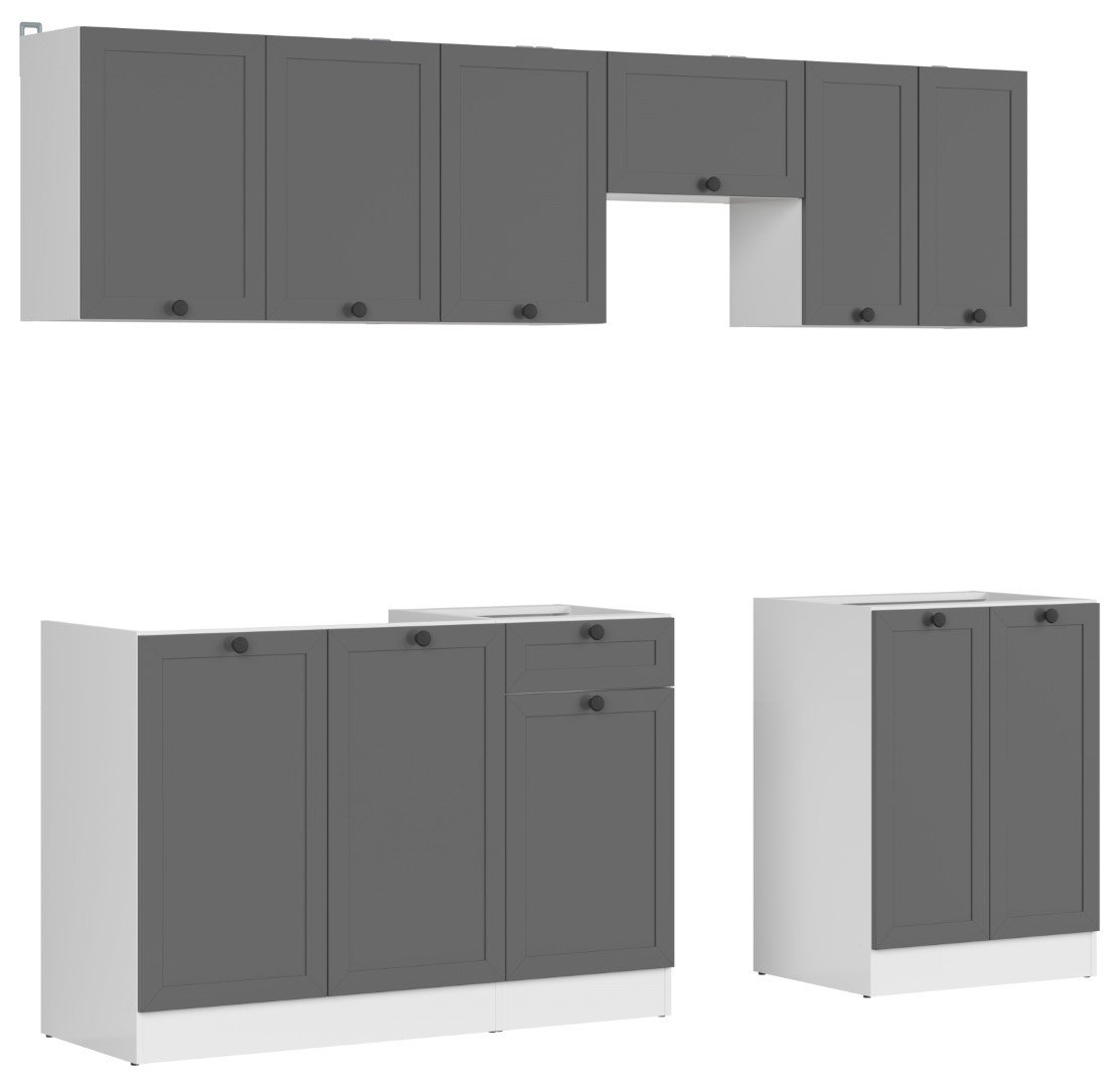 Virtuvės komplektas 230 cm JUNONA LINE balta/grafito spalvos