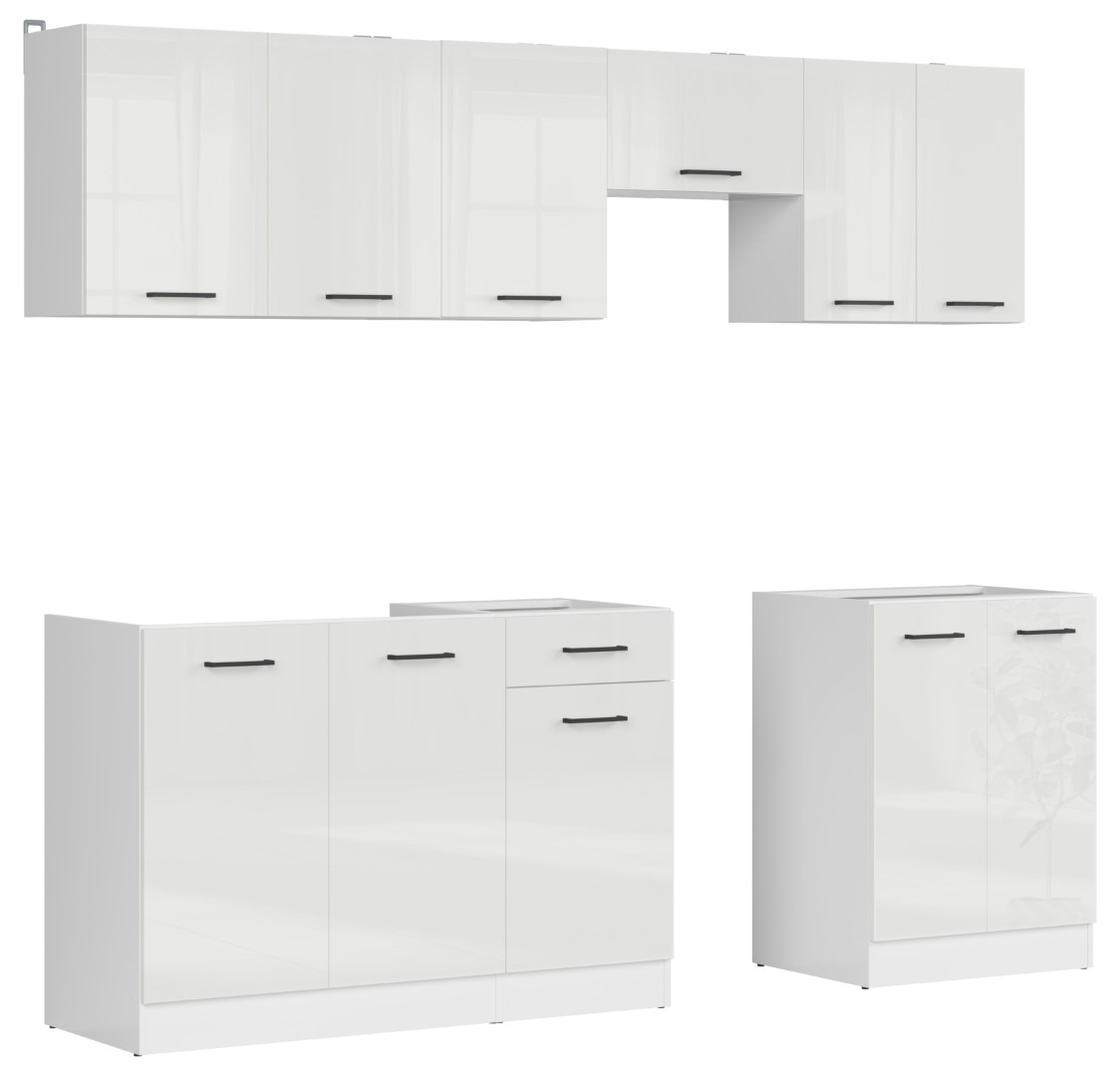 Virtuvės komplektas 230 cm JUNONA LINE balta/kreidos blizgi spalva
