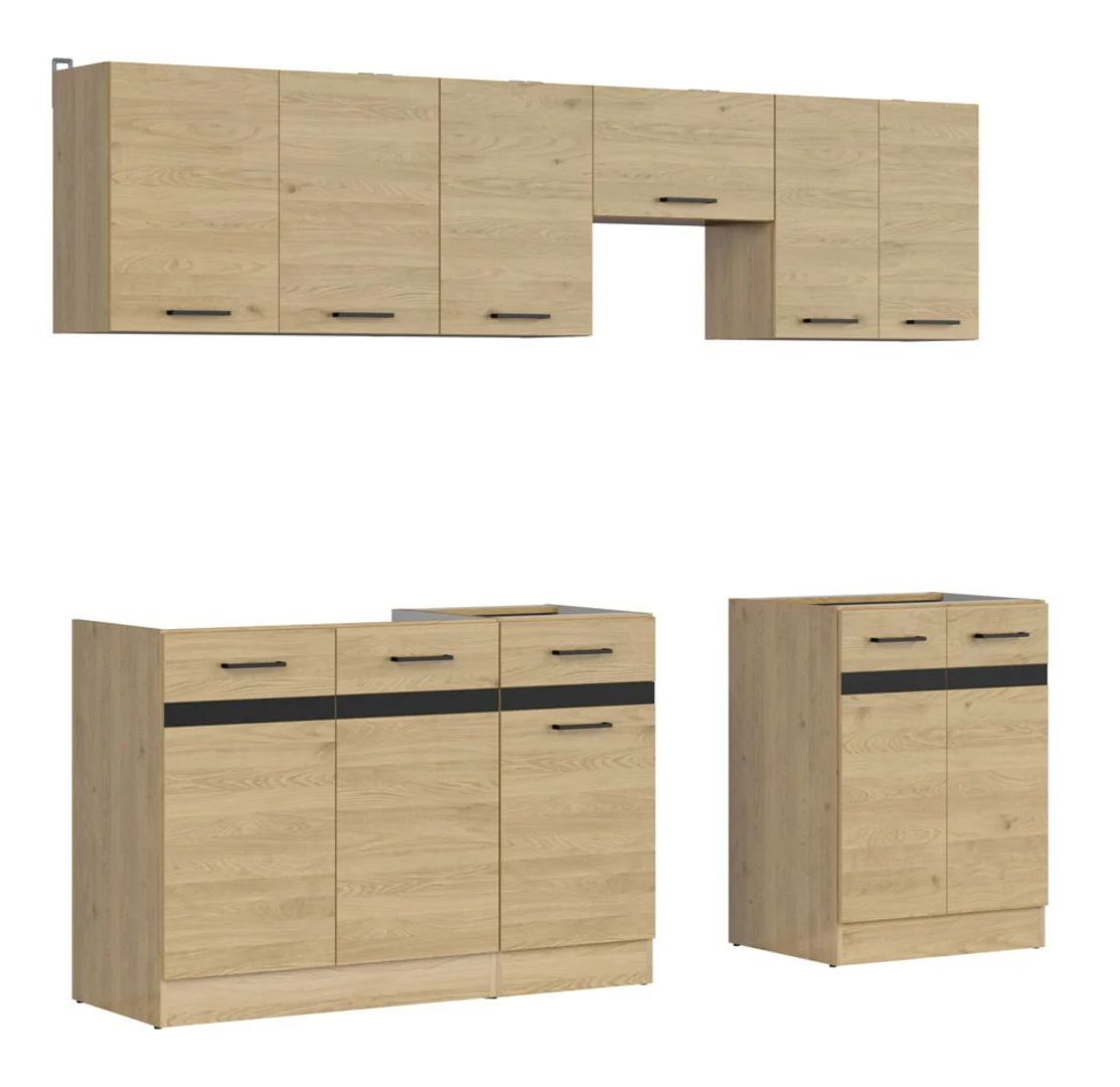 Virtuvės komplektas 230 cm JUNONA LINE Bernstein ąžuolas/metalinis juodo aukso skalūnas