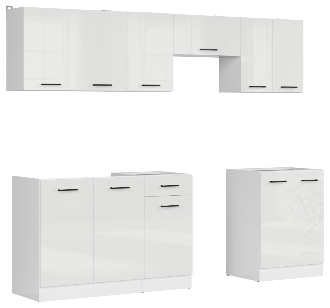 Virtuvės komplektas 240 cm JUNONA LINE balta/kreidos blizgi spalva