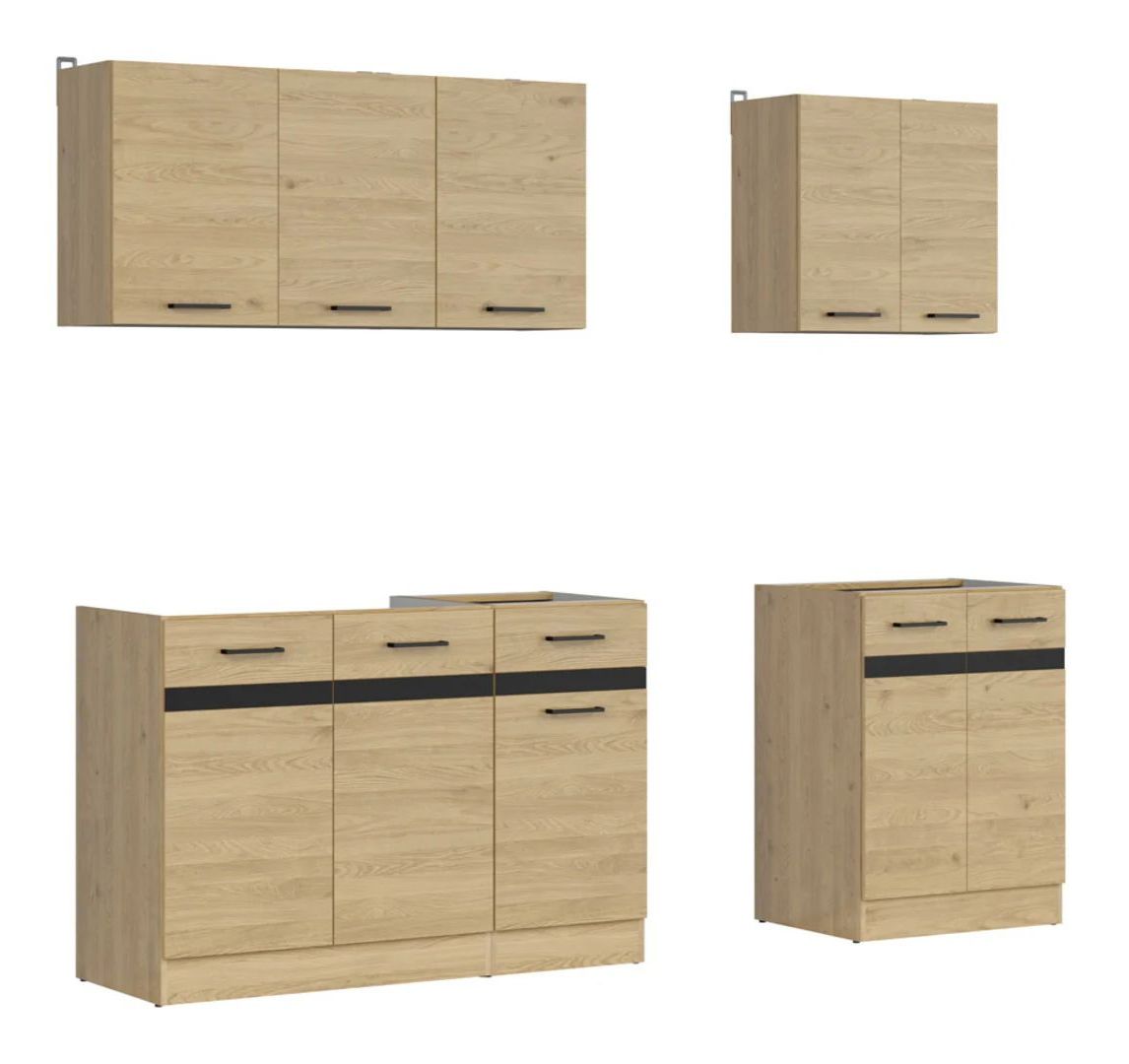 Virtuvės komplektas A 180 cm JUNONA LINE bernstein ąžuolas/metalinis juodo aukso skalūnas