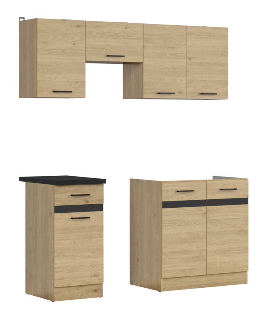 Virtuvės komplektas su stalviršiu 170 cm JUNONA LINE Bernstein ąžuolas/metalinis juodo aukso skalūnas