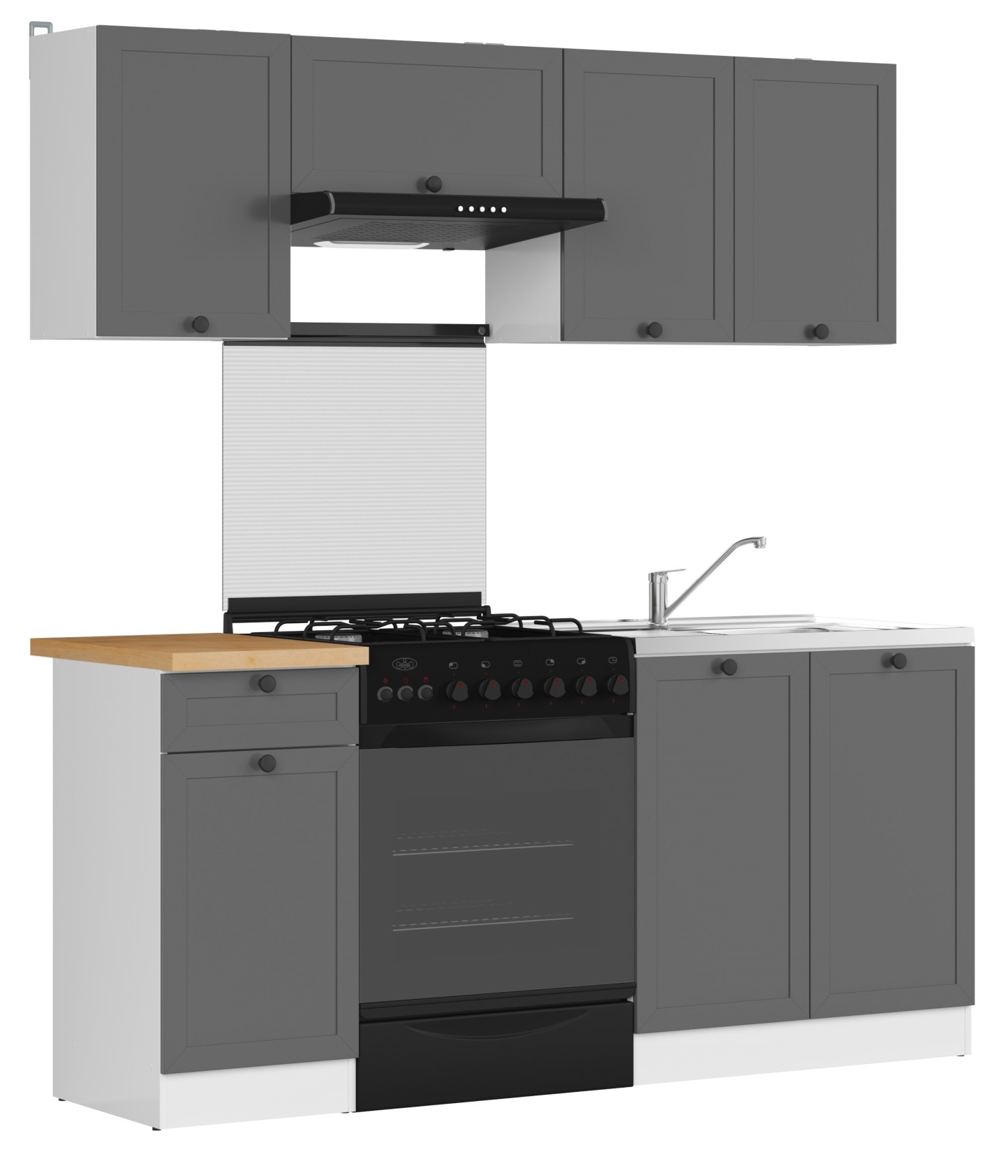 Virtuvės komplektas su stalviršiu 180 cm JUNONA LINE balta/grafito spalvos