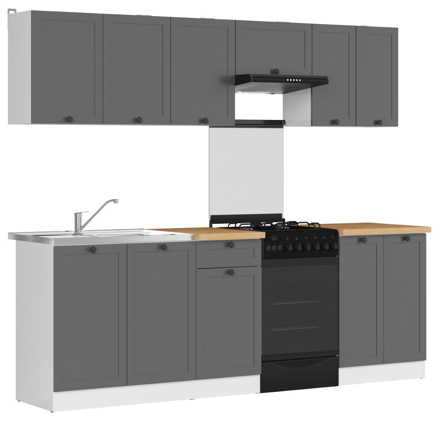 Virtuvės komplektas su stalviršiu 230 cm JUNONA LINE balta/grafito spalvos