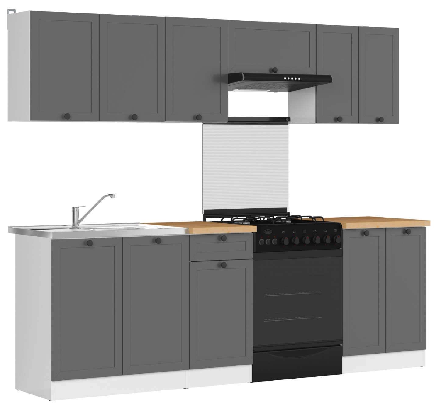 Virtuvės komplektas su stalviršiu 240 cm JUNONA LINE balta/grafito spalvos