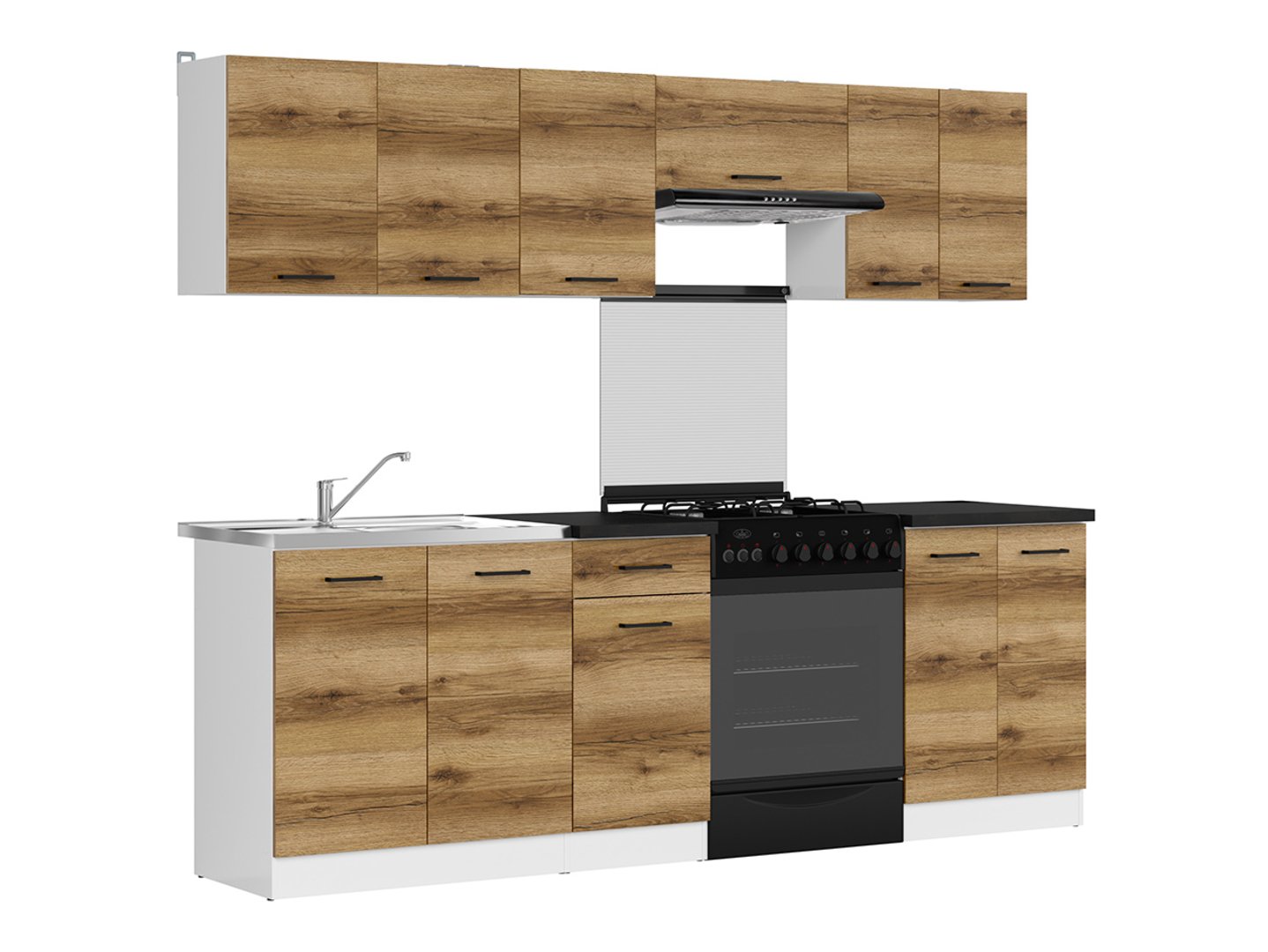 Virtuvės komplektas su stalviršiu 240 cm JUNONA LINE balta/šviesus Delano ąžuolas